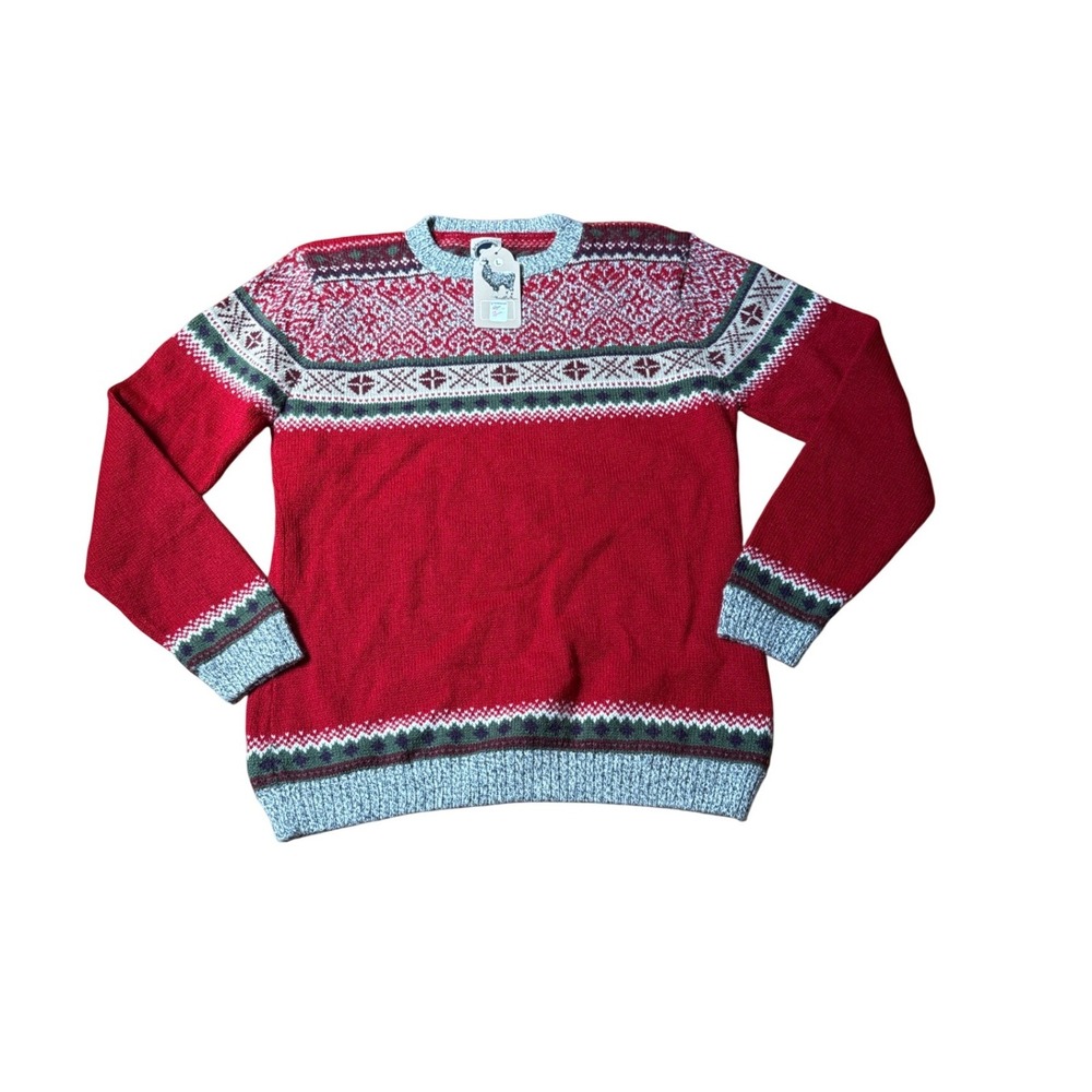 Artesania Fair Isle Sweater Women Red Alpaca Blend Boho NWT SIZE L
